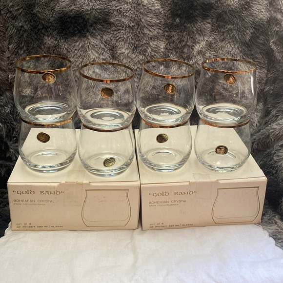 1980 Bohemiam Crysalex Geneva Old Fashion Gold Rim. Whiskey Low Ball Glasses - Picture 2 of 16